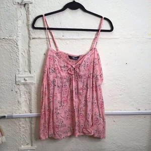 Jane Norman Uk 16 Stretch Back Pink Floral Strappy Top V Neck Y2K Retro - Picture 1 of 7