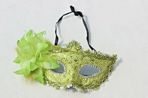 MÁSCARA DE MÁSCARA DE PLUMA FLORAL ESTRÁS VERDE LIMA FIESTA BAILE - Imagen 1 de 3