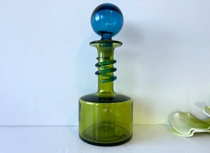 RARE Rainbow Glass Duotone 10" Decanter w/Ball Stopper & Spiral Coil Neck #D310 - Picture 1 of 23