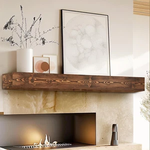 60" Fireplace Mantel, 5'' Thick Handmade Hollow Solid Wood Wall Long Floating Sh - Picture 1 of 7