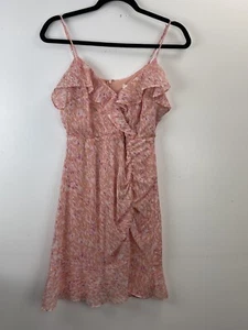 LUSH Womens Dress Pink Floral Chiffon Short Size Small Spaghetti Strap - Picture 1 of 10