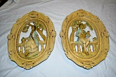 2 PLACAS DE PARED VINTAGE ORNAMENTADAS 3D VICTORIANAS 19" HOLLYWOOD REGENCY Mid Century EE. UU. Foto 1 de 4