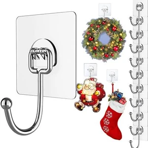 10PACK Ultra Strong 60Lb (Max) Transparent Self-Adhesive Hooks - Heavy-Duty Wall - Picture 1 of 7