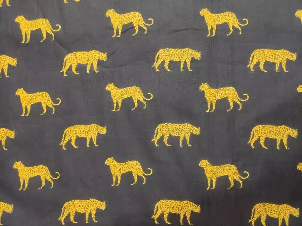 Telas de costura de tela de algodón impresas a mano de tigre negro indio de 25 yardas Foto 1 de 4