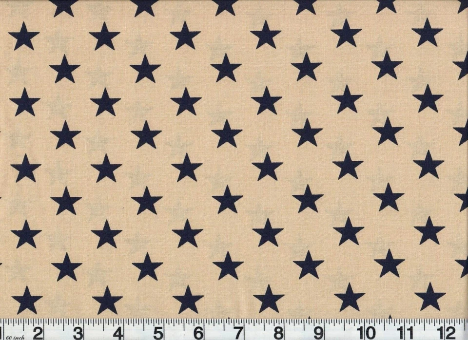 Patriotic Prints Fabric #48096-A01 蓝色星星米色优质棉  — 第 1/1 张图片