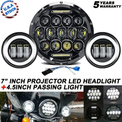 7" Led Headlight + 4.5" Passing Lamp For Honda Shadow VLX 600 Sabre 110 RS 750 - Image 1 of 4