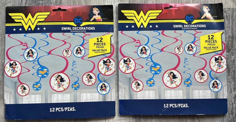 2x Young DC WONDER WOMAN HANGING SWIRL DECORATION (12pc) Birthday Party Supplies - Image 1 of 4