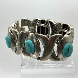 Schweres türkisfarbenes Stein Armband 18 cm silberfarbenes Metall böhmisch 102,6 g - Bild 1 von 14