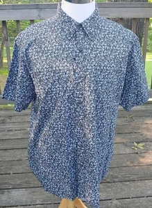 Roundtree & Yorke Button Down Shirt Blue Black Floral Type Print Men Sz XL - Picture 1 of 4