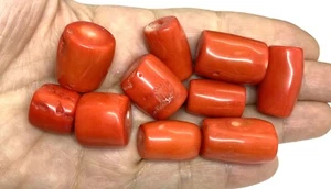 Natural Red Tube 10 Coral Beads101.31g - Picture 1 of 14
