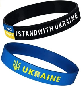 2x I Stand with Ukraine Flag Bracelet Patriotic Rubber Wristband Ukrainian Gifts - Picture 1 of 8
