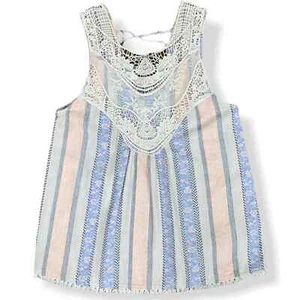 Altar'd State Womens Striped Peasant Top Large Pastels Lace Accent Loose Fit - Picture 1 of 13