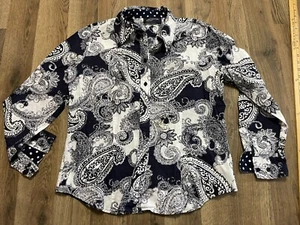 Jones New York Shirt, Women's Medium, Black White, Floral, Paisley, Button Up - Picture 1 of 10