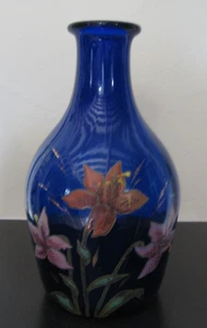 ALTE LEGRAS FLASCHE KOBALTBLAU EMAILLIERT IRISBLUMENDEKOR NAP III - Bild 1 von 8