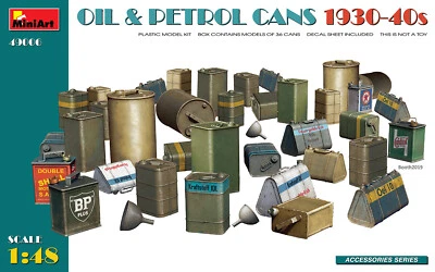 Oil & Petrol Cans 1930-40s 1:48 Plastic Model Kit MINIART - Immagine 1 di 2