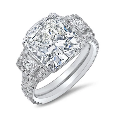 Genuine 3.65 Ct. Cushion & Halo Trapezoid Diamond Engagement Ring G,VS1 GIA 18K - Image 1 of 4