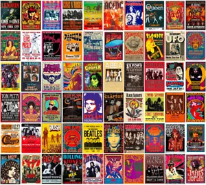 60 Stück Vintage Rock Band Poster, 70er 80er 90er Retro Konzert Drucke, Schlafzimmer Wand - Bild 1 von 12