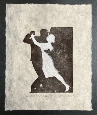 Original Linolschnitt Druck 17,5cm/21cm Handgefertigt„Dance“ - Bild 1 von 3