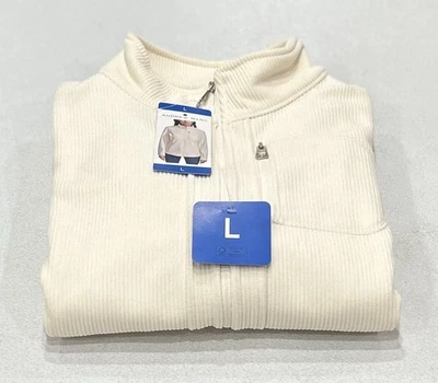 Jaqueta Andrew Marc feminina com nervuras zíper completo e bolsos, creme, tamanho G - Imagem 1 de 3