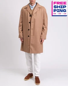 RRP€2890 DUNHILL Camel Wool Top Coat IT54 US44 2XL Lined Collared Made in Italy - Picture 1 of 12