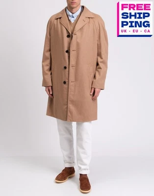 RRP€2890 DUNHILL Camel Wool Top Coat IT54 US44 2XL Lined Collared Made in Italy - Image 1 of 4
