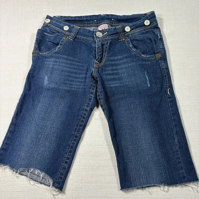 Pantalones cortos de jean True Religion para mujer talla 29 azul dobladillo crudo corte bermudas tiro bajo Foto 1 de 4