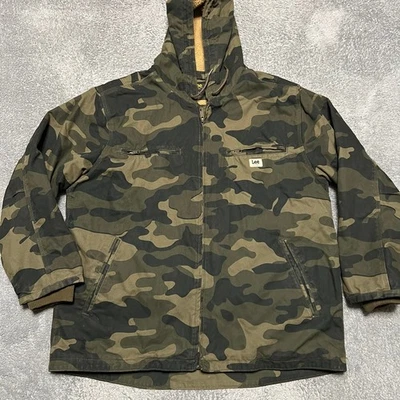LEE Sherpa 内衬夹克男式 XL 耐用重型迷彩印花外套绿色坚固 — 第 1/4 张图片