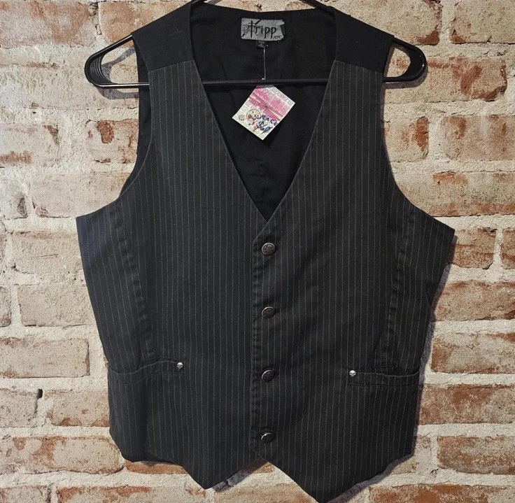 Vintage Tripp NYC mens Black pinstripe vest with button-up front and pockets - Image 1 of 1