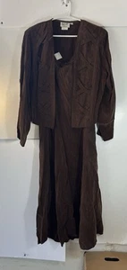 Vtg Wild Rose 2-Piece Brown Rayon Velvet Style Long USA Made Dress - Picture 1 of 13