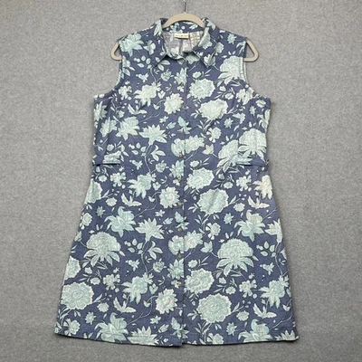 VTG White Stag Dress Womens XL Blue Floral Sleeveless Shirt Linen Rayon Pockets - Image 1 of 4