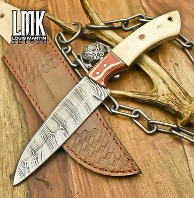 Cuchillo LMK Forjado Full Tang Twist Hueso Damasco Madera Refuerzo Regalo Exterior Regalo Foto 1 de 4