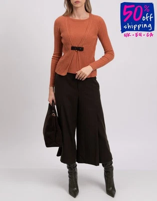 RRP€255 EVEN IF Pullover Jumper Size S Angora & Wool Blend Overlay Front Ribbed - Image 1 of 4