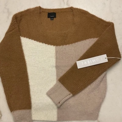 Новый с Ярлыками Lumiere свитер Sz M женщин мягкий длинным рукавом розовый кремовый желтовато-коричневый многоцветный - Изображение 1 из 2