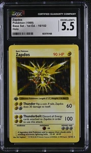 CGC 5.5 Zapdos 1999 Base Set 1st Edition 16/102 Holo Pokemon Card - Picture 1 of 2