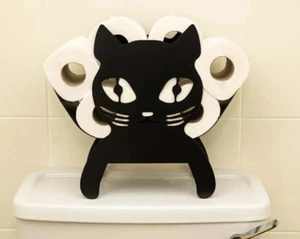 Novelty Black Cat Toilet Roll Holder Bathroom Free Standing Metal Kitten Storage - Picture 1 of 24