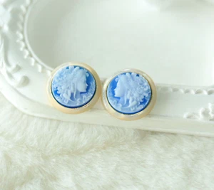 F18 Ohrringe Göttin Flora Blumenmädchen Perlmutt Achat blau Silber 925 vergoldet - Bild 1 von 2