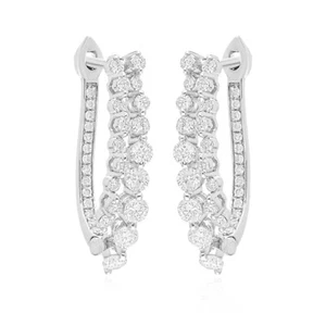 1.07 Ct Lab Grown CVD Round Diamond Hoop Earrings Birthday Gift 14k White Gold - Picture 1 of 7