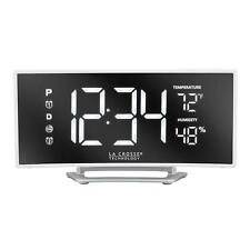 602-249 Curved Mirror LED Alarm Clock with Temperature & Humidity and USB, 6....