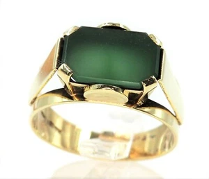14ct Yellow Gold & Chrysoprase Ring Handmade Men's Women's Unisex Jewellery - Picture 1 of 12