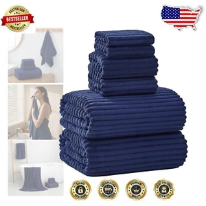 Soft & Absorbent Extra Large Bath Towel Set - 6 Piece Navy Blue Collection - Picture 1 of 11