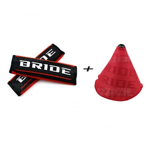 Bride Red Hyper Fabric Shift Boot Shift Knob Cover+Bride Suede Fabric Seat Belt - Picture 1 of 7