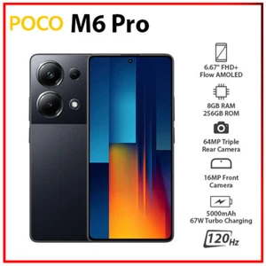 (Unlocked) Xiaomi POCO M6 Pro 8GB+256GB BLACK Dual SIM Android Cell Phone - Afbeelding 1 van 5
