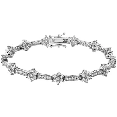 Brazalete de tenis con piedras preciosas y flores para dama de plata de ley maciza Hallmared Foto 1 de 2