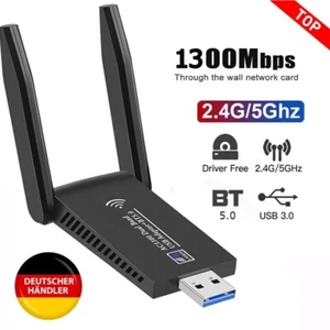 WLAN ADAPTER USB 3.0 STICK 1300MBPS WIFI DUAL BAND 5GHZ ANTENNE PC BLUETOOTH DE - Afbeelding 1 van 25