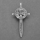 Silver Plated Celtic Miniature Kilt Pin With Black Shamrock & Sword New