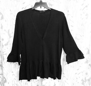 LANE BRYANT BLACK RUFFLE BUTTON FRONT KNIT CARDIGAN SWEATER TOP~22/24~2X~3X~NEW*