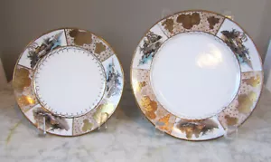 Nippon Hand Painted Salad & Bread Plate, Set Scenic Design Gold Beaded, No Chips - Picture 1 of 6
