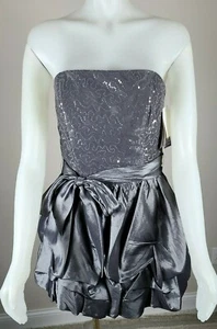 Jessica McClintock for Gunne Sax Charcoal Gray Sequin Strapless Taffeta Dress 9 - Picture 1 of 6