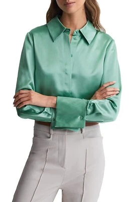 Camisa de satén de seda Reiss Haley nueva sin etiquetas $295 en Aqua 6 Foto 1 de 4