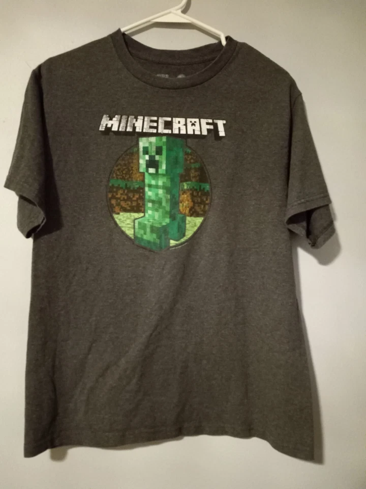 MOJANG OFFICIAL MINECRAFT T-SHIRT Gray, Green/White Creeper,  YXL 18-20 *636 - Image 1 of 2